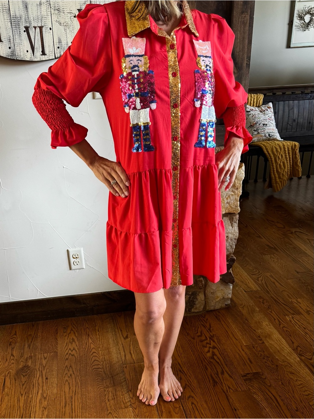 Red Sequin Nutcracker Shirt Swing Dress